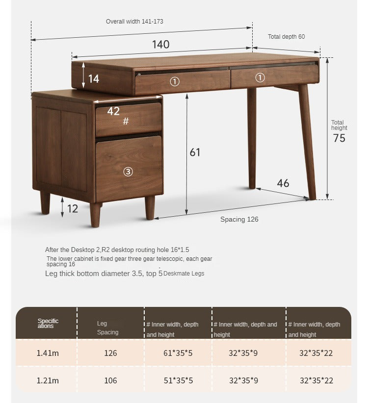 Premium Black Walnut Solid Wood Office Desk with 3 Drawers - Modern Writing & Computer Workstation for Home & Office Use