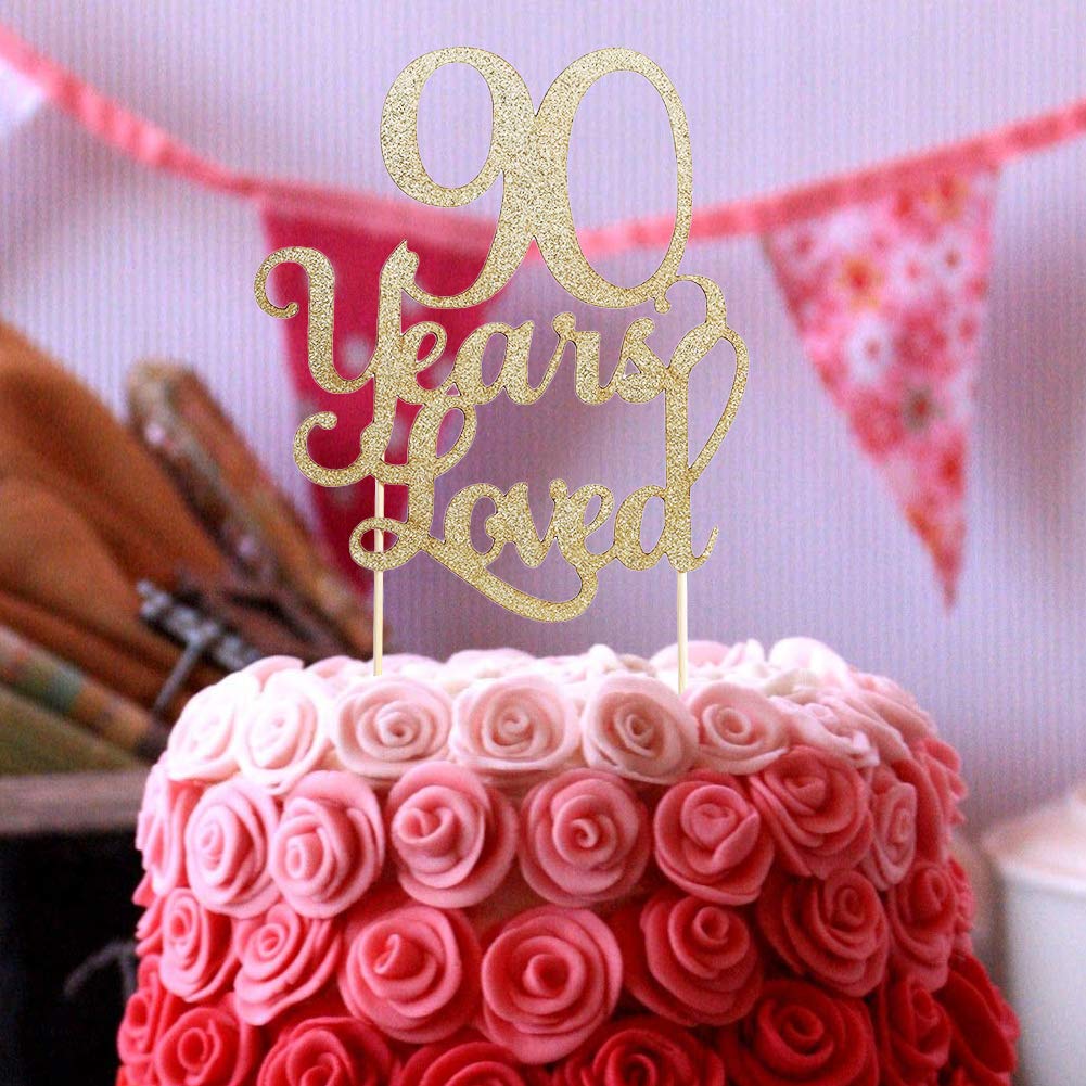 90th Birthday Cake Topper - Glitter Photo Decoration for 90 Years Celebration, Anniversary Party Supplies | Perfect for Milestone Birthdays, Retirement Parties & Golden Anniversary Cakes