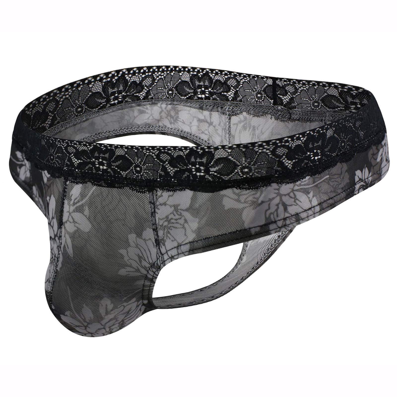 **Breathable Lace Printed Men's Thong Underwear - Transparent & Comfortable for Daily Wear, Sleepwear & Sensual Occasions**