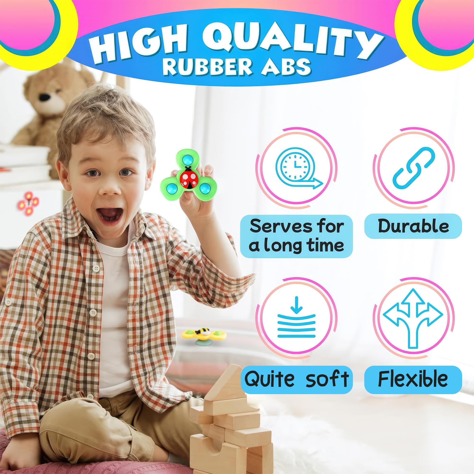 3Pcs Baby Suction Cup Fidget Spinner Toys - High Chair & Bath Time Sensory Toys for Toddlers, Stress Relief & Fun Playtime Activity for Kids