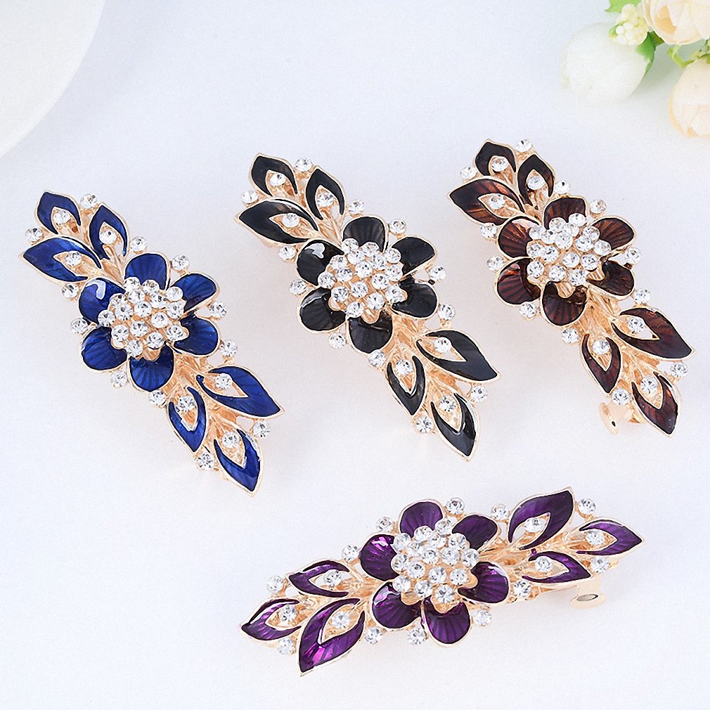 Giwotu Women's Barrettes - Colorful Enamel Flower Hair Clips with Crystal Rhinestones, Fashion Hair Accessories for Women & Girls | Perfect for Weddings, Parties, and Everyday Style