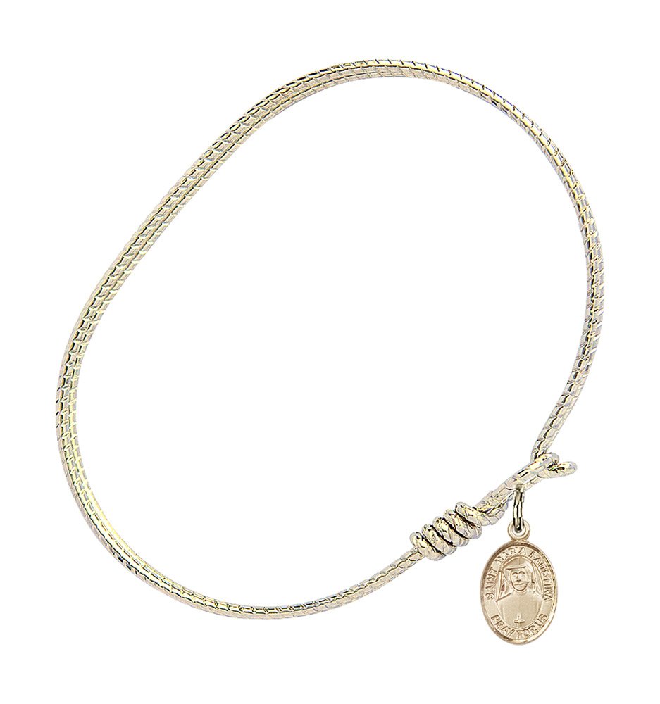 Gold-Filled Oval Eye Hook Bangle Bracelet with St. Maria Faustina - Elegant Religious Jewelry for Women | Perfect for Church, Weddings & Daily Wear | Gift for Baptism, First Communion & Faith-Based Occasions