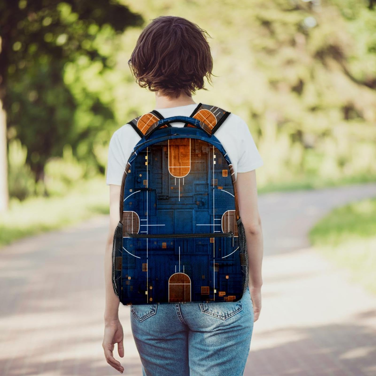 VTGHDEEQ Travel Backpack - Waterproof Laptop Backpack for Work, School & Gym - Durable Art Basketball Court Design - Perfect for Commuting, College & Outdoor Adventures