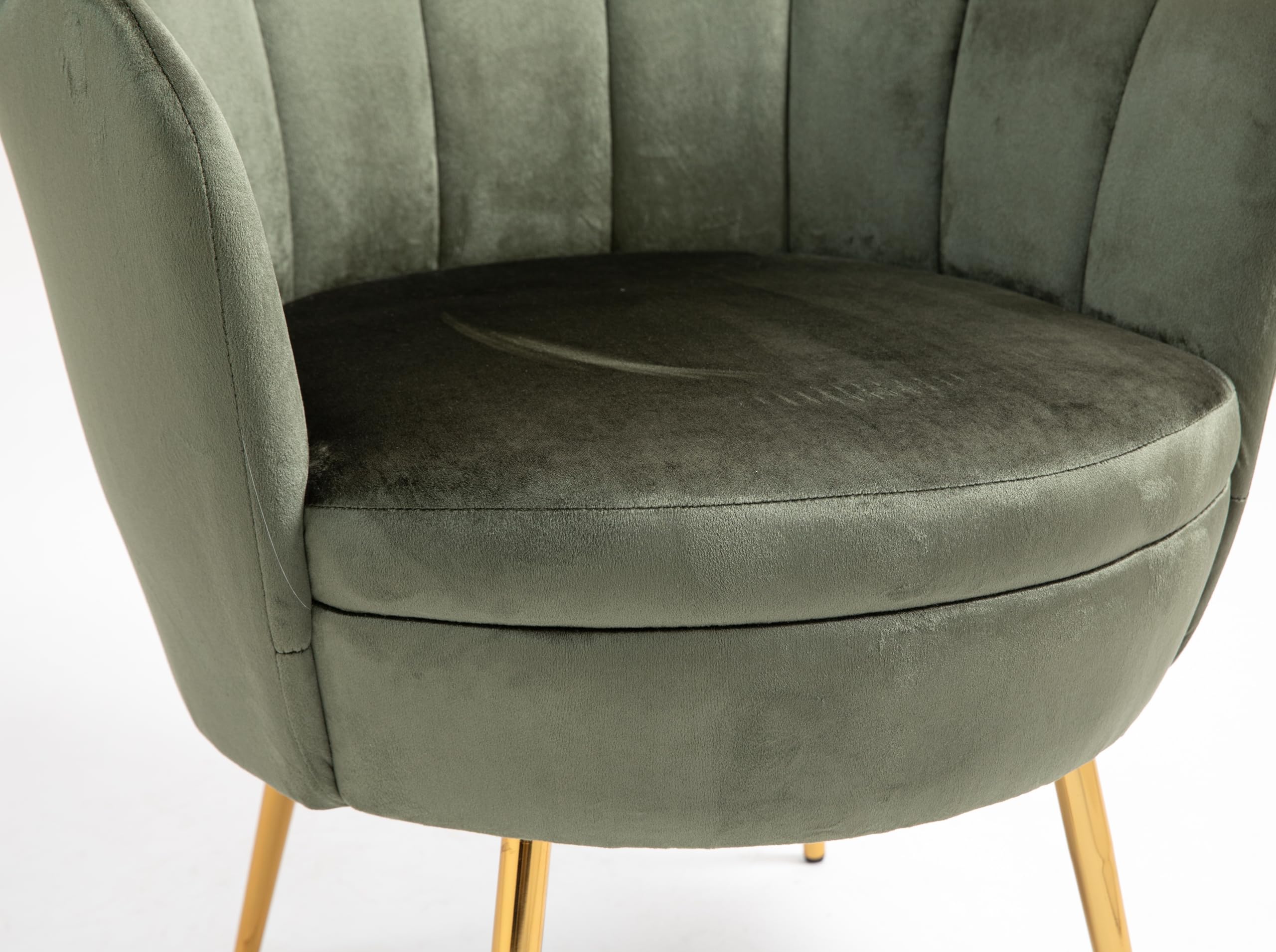 Modern Velvet Accent Chair with Golden Metal Legs - Comfy Upholstered Armchair for Bedroom, Living Room & Vanity - Stylish Desk & Makeup Chair (Army Green) - Perfect for Home Office, Dressing Area & Lounge Decor