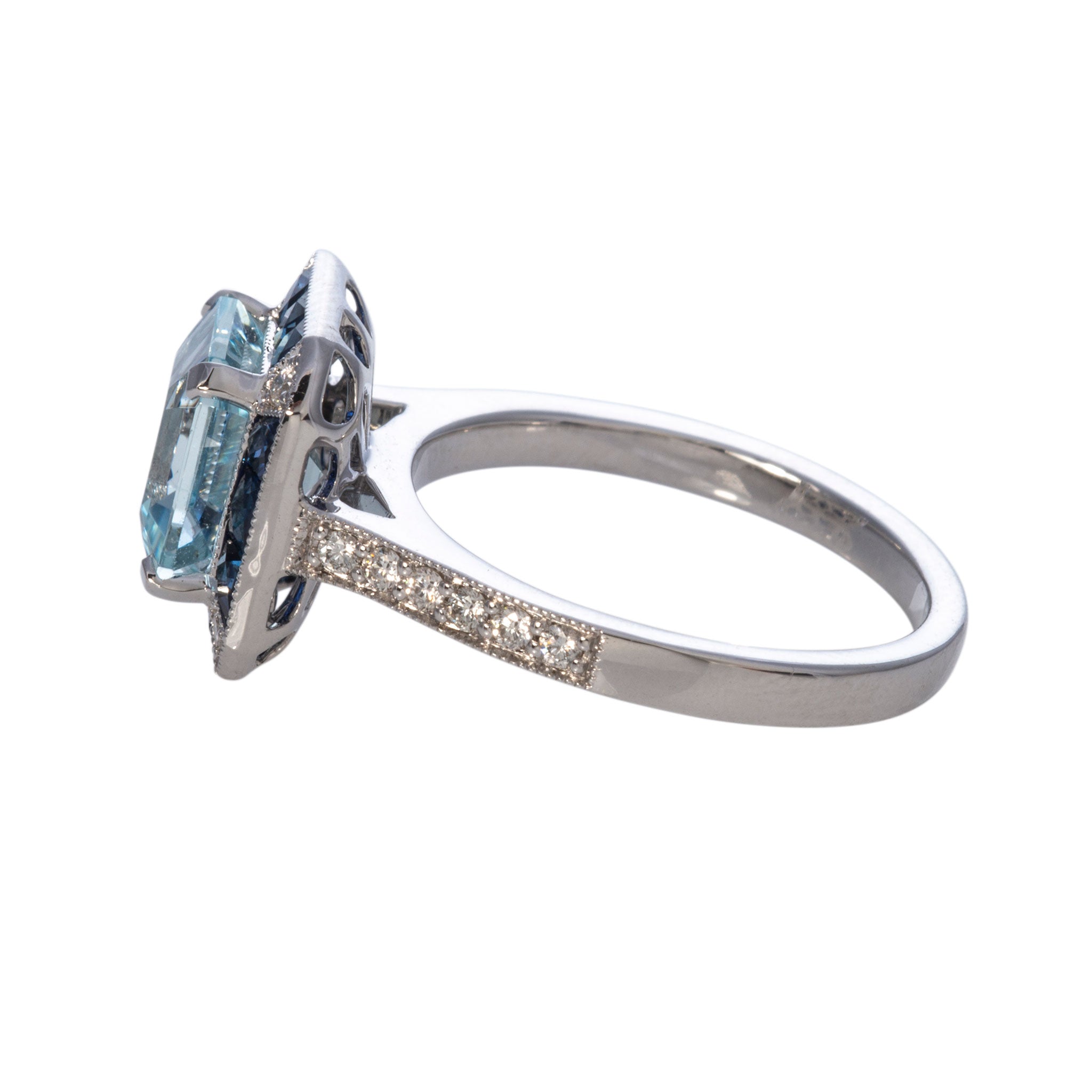 Exquisite Aquamarine Sapphire Diamond 18K White Gold Ring for Women | Elegant Engagement, Wedding, Anniversary Gift for Her