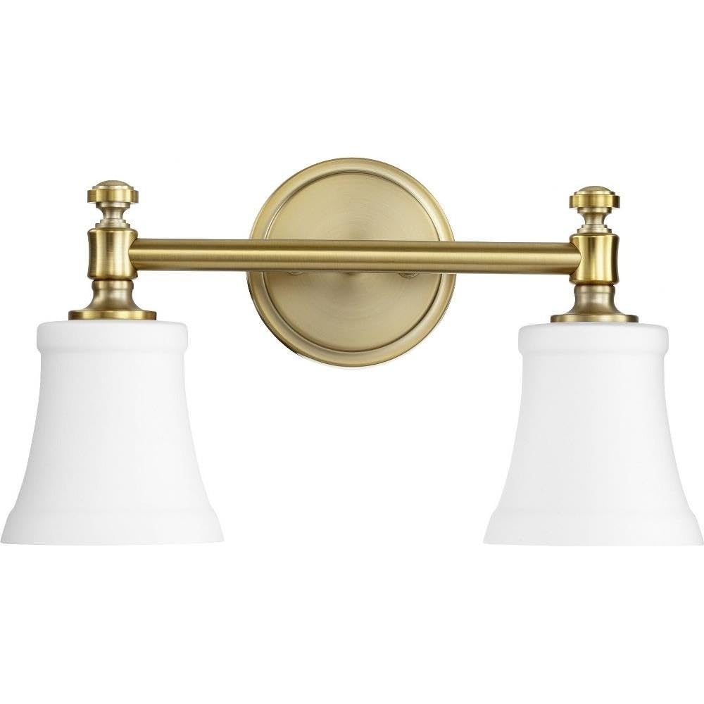 Quorum 5122-2-80 Transitional Two Light Vanity Light Fixture - Rossington Collection Brass with Antique Finish - Perfect for Bathroom, Bedroom or Dressing Room Lighting