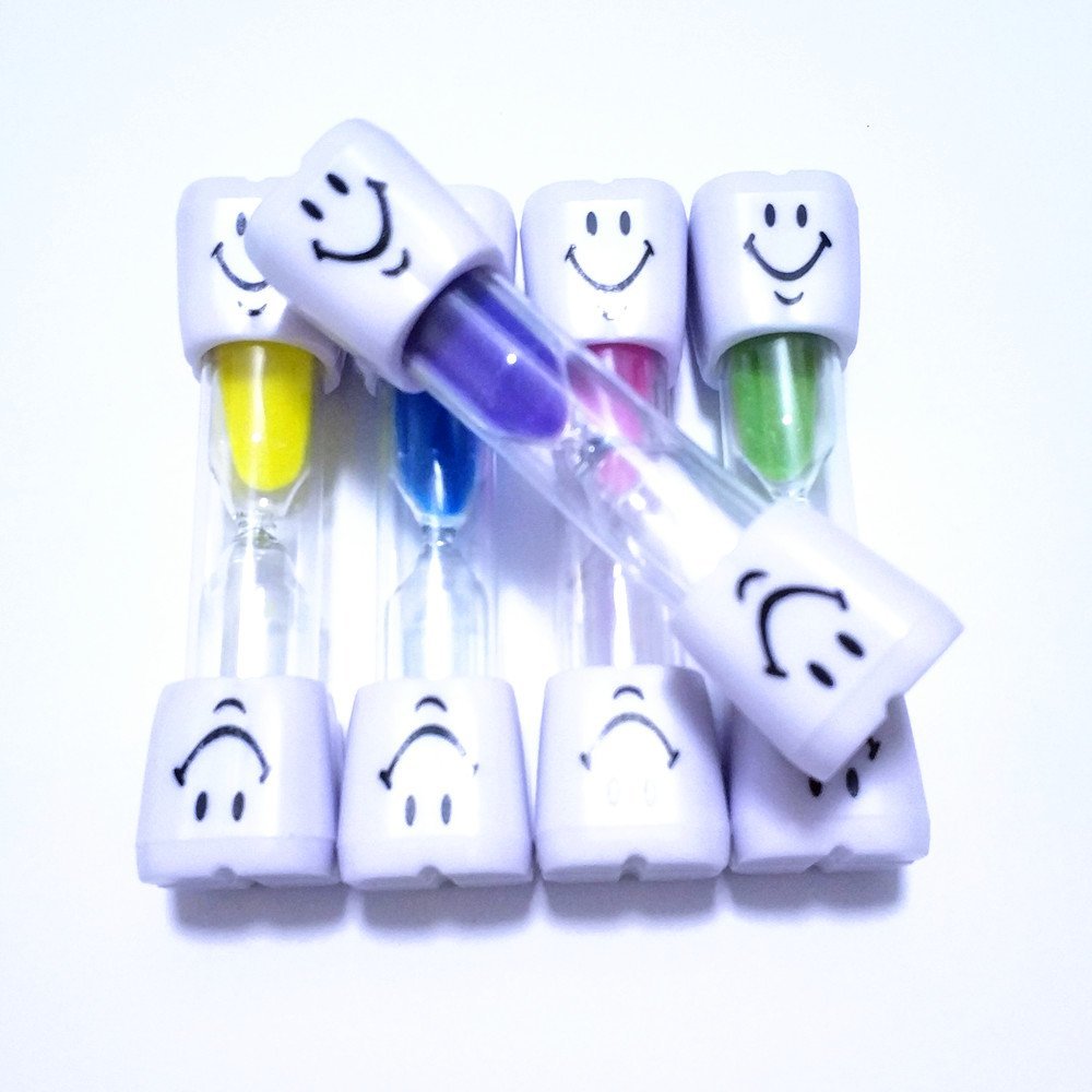 5-Piece 2-Minute Colorful Smiley Sand Timer Set for Kids Toothbrushing - Fun Motivational Dental Care Tool for Bathroom, Classroom & Home Use (5 Bright Colors)