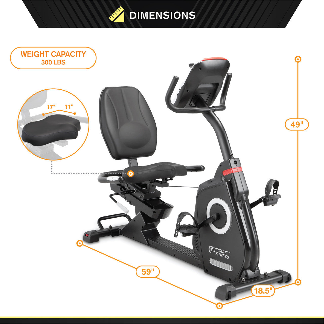 Recumbent Magnetic Exercise Bike with Heart Rate Monitor - Circuit Fitness AMZ 587R for Seniors & Home Gym | Low-Impact Cardio Workout & Physical Therapy