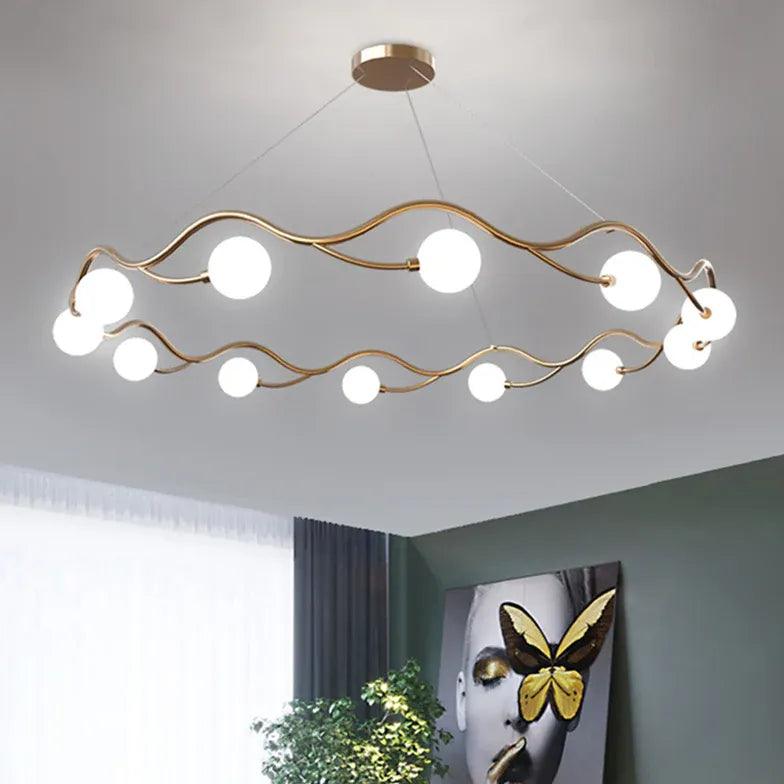 Modern Wave Shaped White Glass Ball Chandelier - Elegant Ceiling Light Fixture for Dining Room, Bedroom & Living Room Decor
