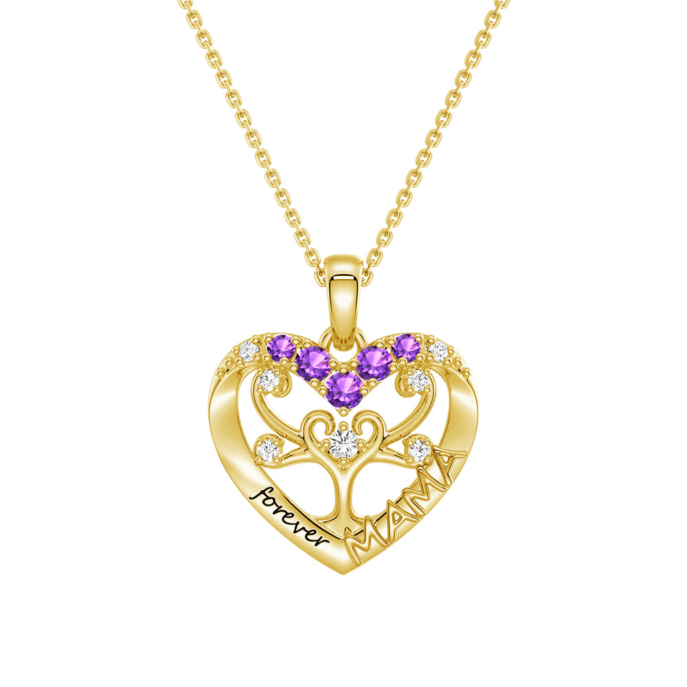 Custom Birthstone Heart Tree Necklace - Personalized Forever MAMA Pendant Jewelry for Women, Mothers, Grandmothers | Gift for Birthday, Mother's Day, Anniversary & Special Occasions