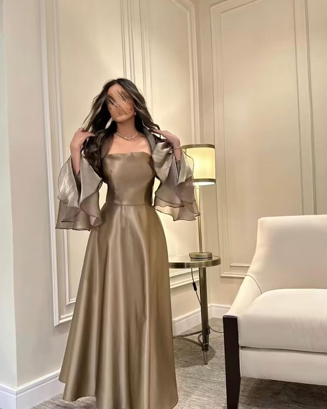 Elegant A-Line Satin Long Prom Dress with Ruffled Sleeves - Style J2738 | Perfect for Homecoming, Formal Dances & Special Occasions