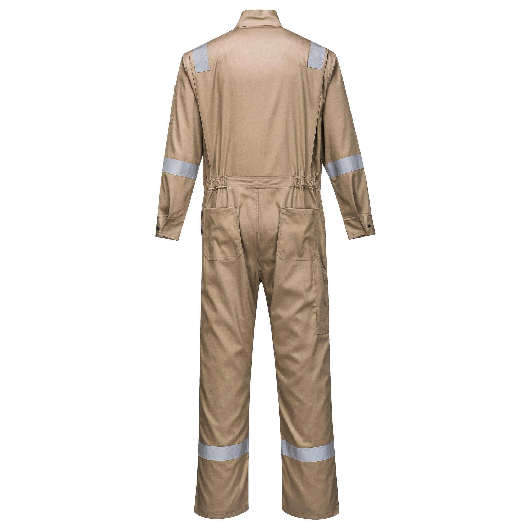 Portwest FR94 Bizflame Fire-Resistant Coverall with Reflective Tape - ASTM/NFPA Certified - Khaki - Size 3XL - Ideal for Industrial Work, Welding & Fire Safety Professionals