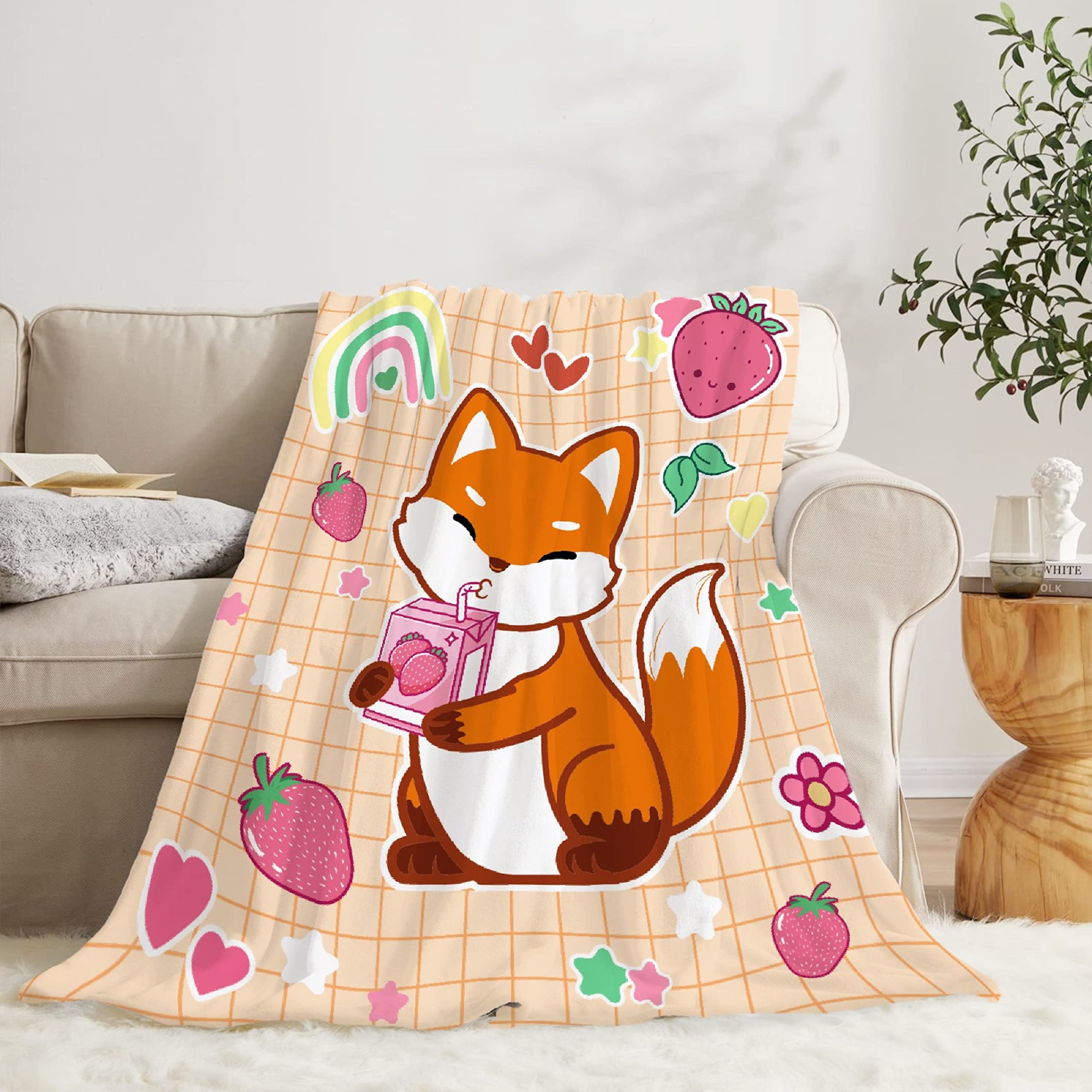 Ultra Soft Fox & Strawberry Milk Fleece Blanket 120