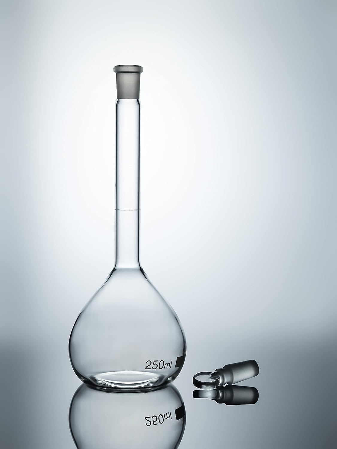 LABART 250ml Borosilicate Glass Volumetric Flask with Glass Stopper - Set of 2 for Chemistry Lab Experiments, Precise Liquid Measurements, Science Class & Research Use