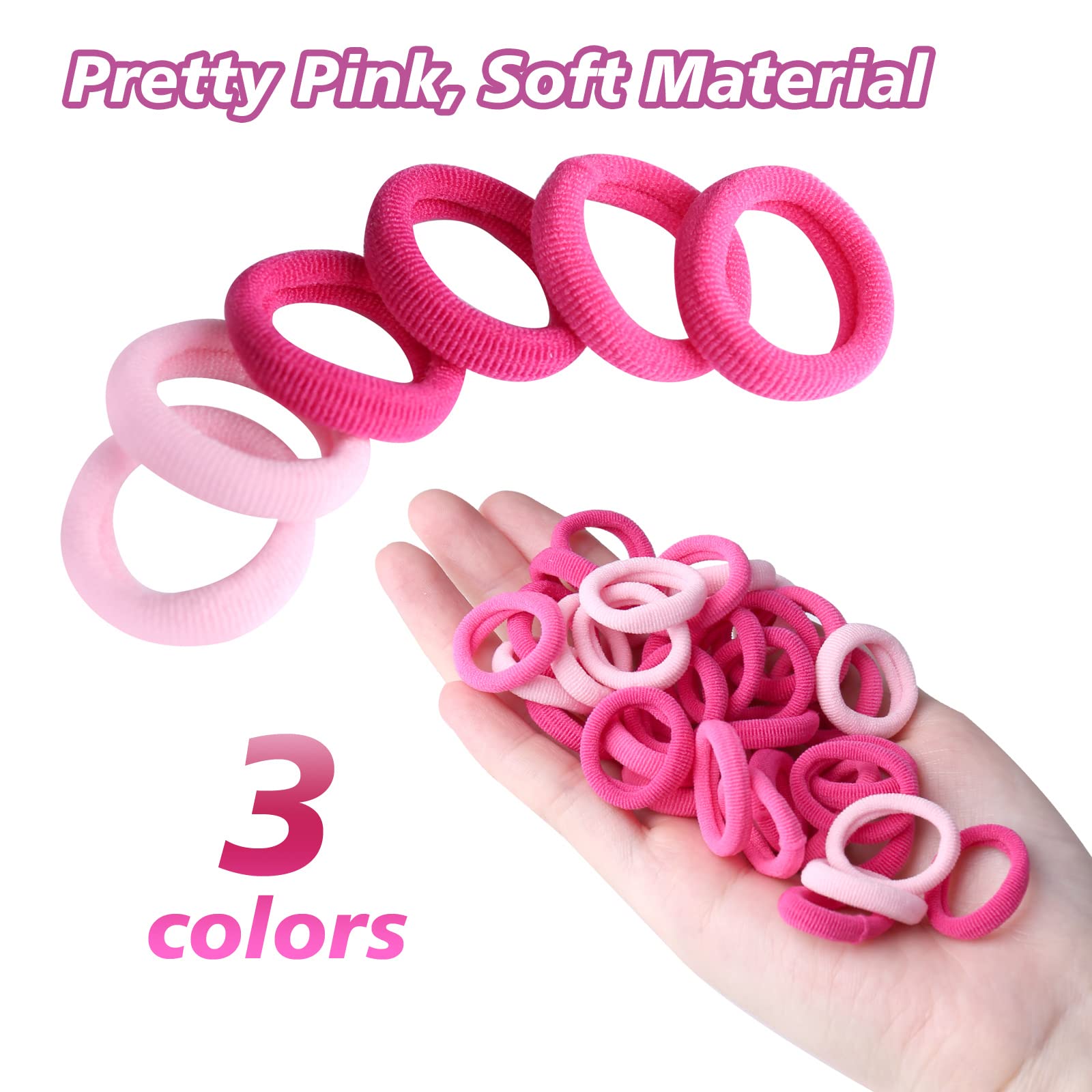 100pcs Soft Pink Baby Hair Bands for Toddlers & Girls - Gentle Elastic Hair Ties & Ponytail Holders for Everyday Use, School & Special Occasions
