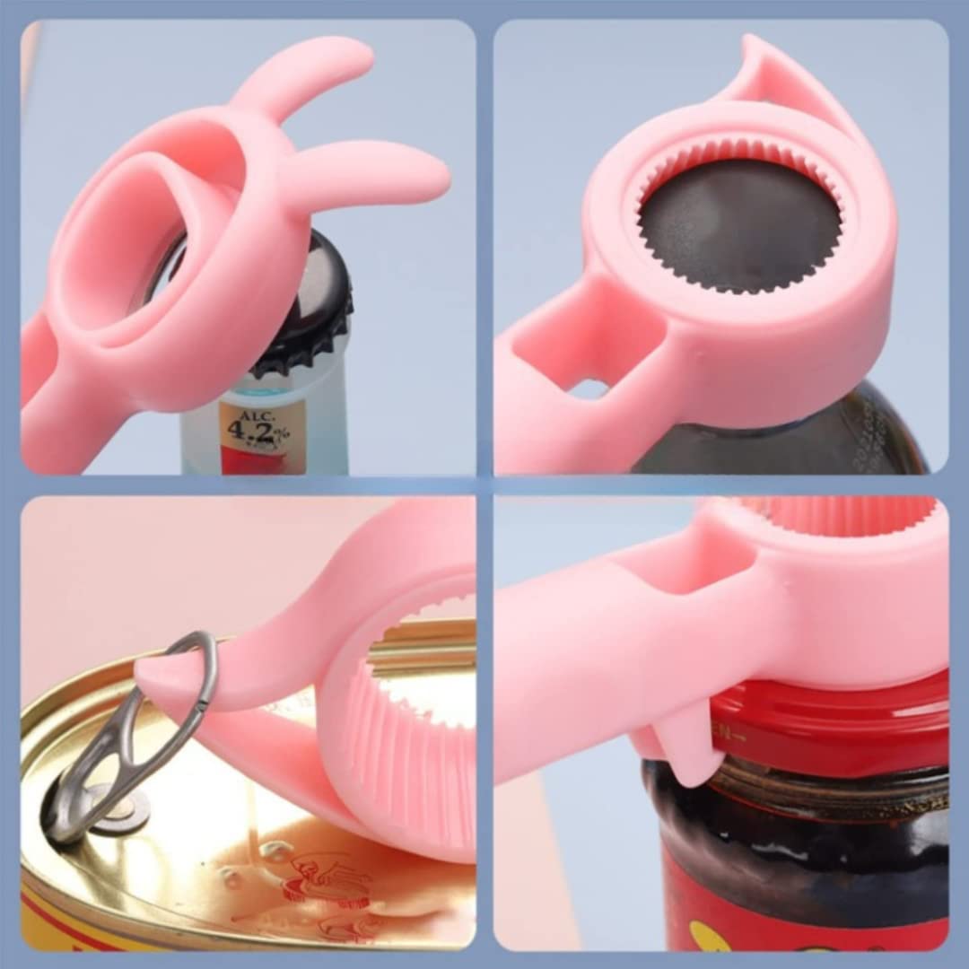 Saylani Enterprises 4-in-1 Cute Animal Bottle Opener - Multifunctional Kitchen Tool for Wine, Beer Cans, Sauce & Drink Bottles - Finger Protection Design - Pack of 1 (Multicolor) - Perfect for Home, Parties, Camping & Picnics