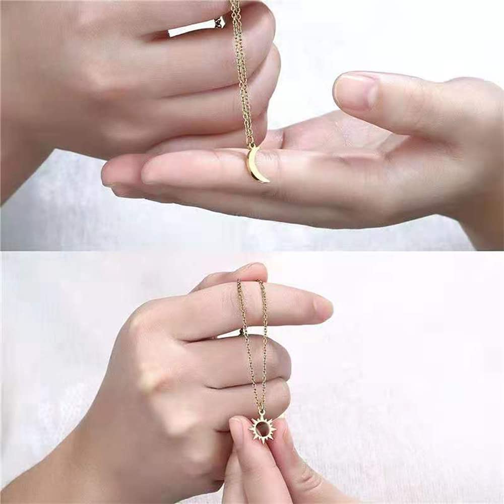 2 PCS Dainty Stacking Choker Necklace Set - Sun, Moon & Star Adjustable Thin Chain Pendant Necklace for Women & Men - Friendship, Couple & Sister Jewelry - Perfect for Christmas, Valentines & Gifts - 18