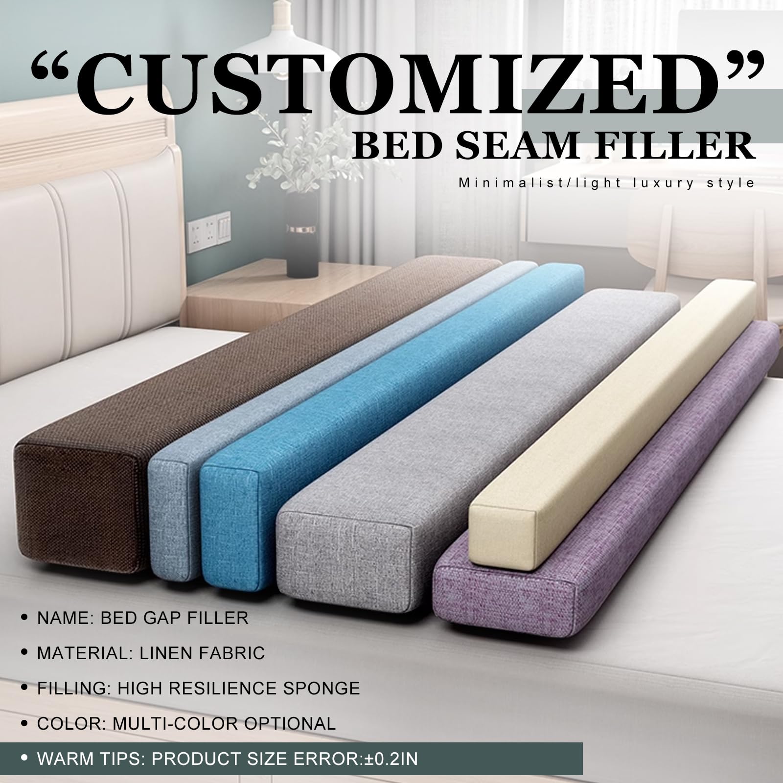 Premium Bed Gap Filler & Mattress Extender for Full/Twin/Queen/Cal King/King Size Beds - High Density Foam Wedge Pillow with Removable Washable Cover (Beige, 60x4x12 Inches) - Eliminates Space Between Headboard & Mattress, Prevents Items from Falling Behind Bed, Perfect for Home, Hotel and Dorm Use