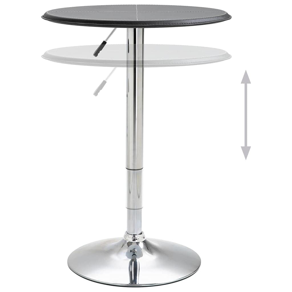 Adjustable Height Round Pub Bar Table with Silver Metal Base & Black MDF Top - 23.6