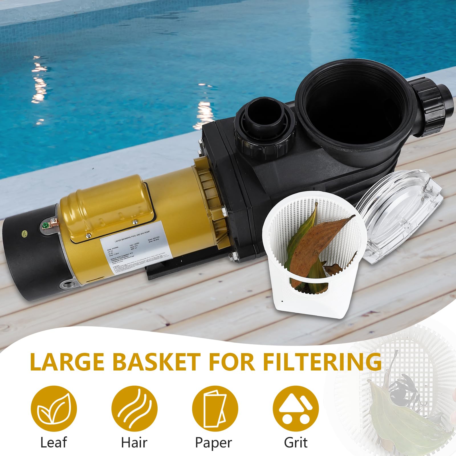 **3HP Dual Speed Swimming Pool Pump - 8896GPH High Flow, 115V/230V, Self-Priming, Energy Efficient & Quiet - for In-Ground & Above-Ground Pools with Filter Basket & Drain Plug - Perfect for Backyard, Residential, and Commercial Pool Maintenance**