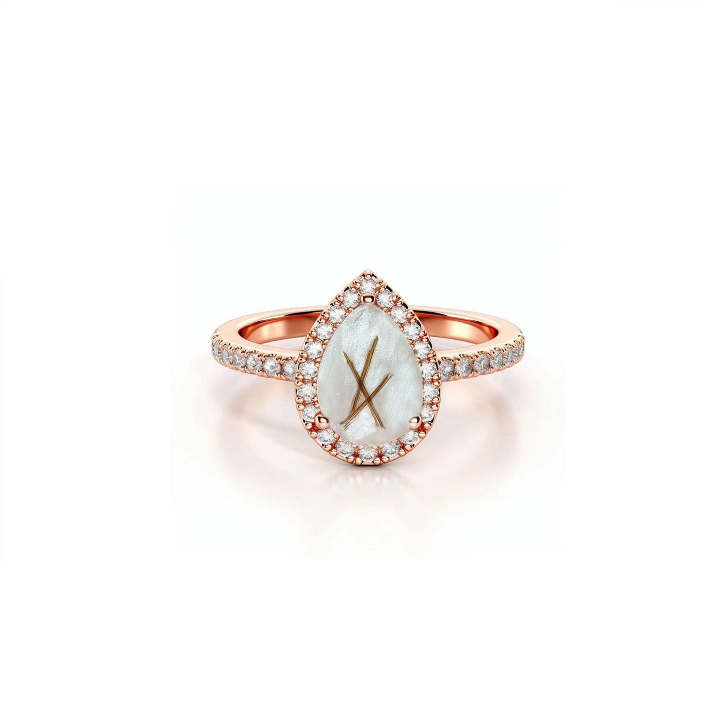 Solid Gold Teardrop Pet Hair & Fur Halo Ring - Elegant Jewelry for Pet Lovers, Perfect for Memorial Keepsakes & Special Occasions