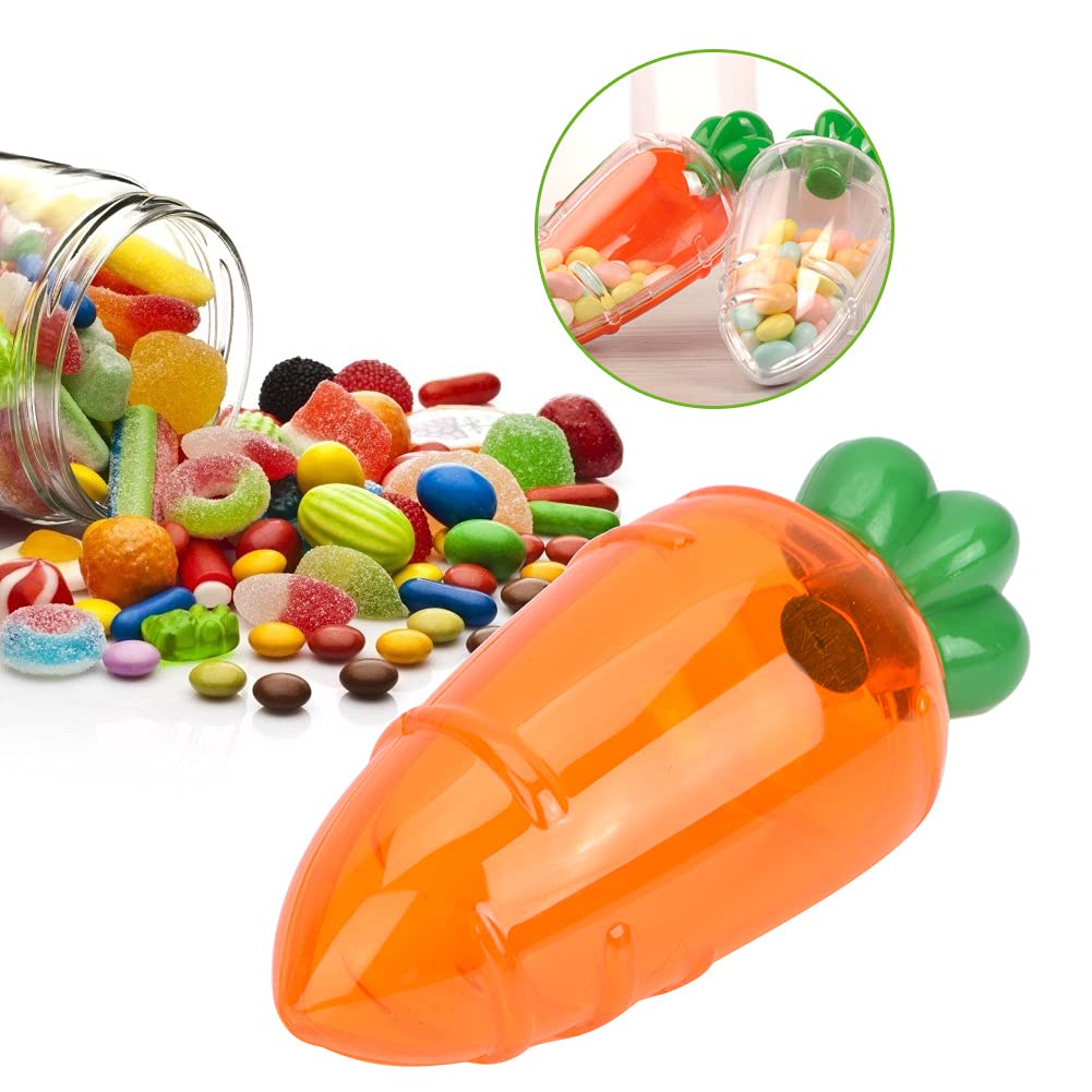12Pcs Carrot-Shaped Candy Boxes - Translucent Plastic Easter Containers for Chocolates, Party Favors, Gift Packaging - Perfect for Easter Decorations, Birthday Parties & Wedding Favors (Transparent Orange)