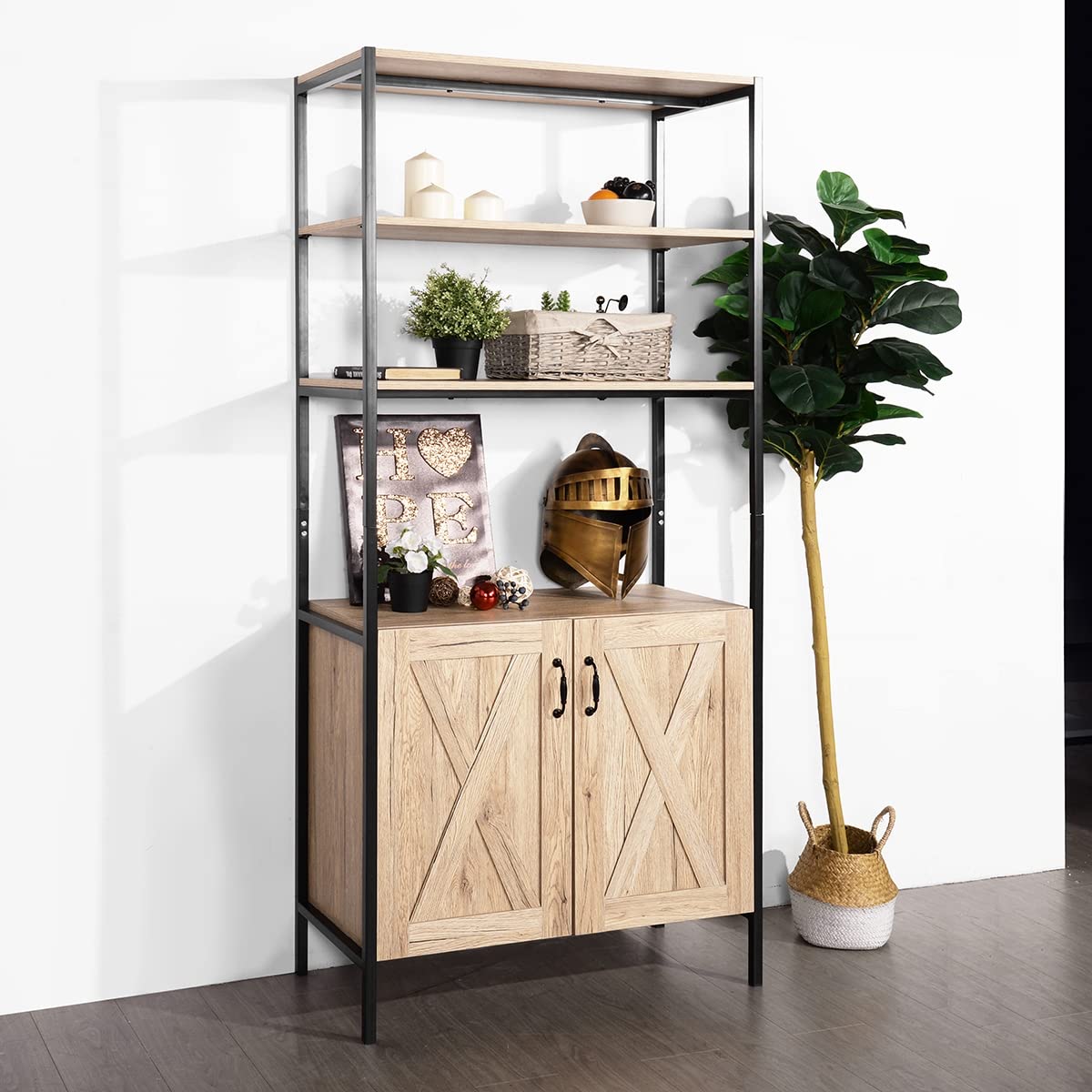 2 Door File Cabinet with Bookshelf - Modern Vertical Filing Cabinet for Letter/Legal/A4 Files - Large Printer Stand with Open Storage Shelves - Metal Frame Accent Storage Cabinet in Oak Finish - Perfect for Home Office Organization & Workspace Storage Solutions