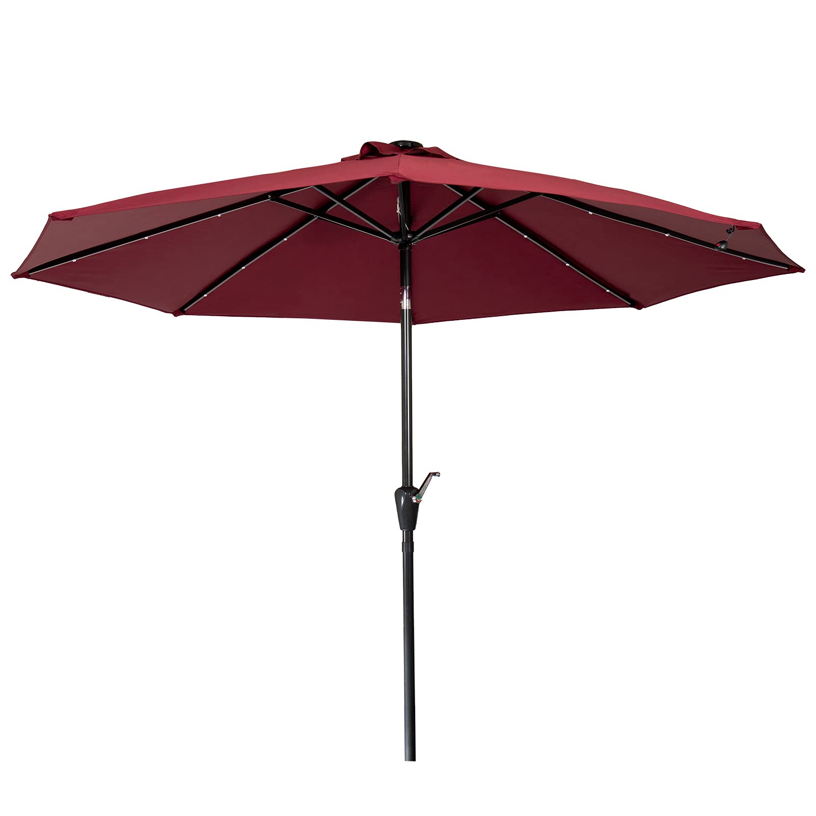 2.7M Solar-Powered LED Garden Parasol with 8 Sturdy Ribs - UV Protection Patio Umbrella with Crank & Tilt Mechanism for Deck, Balcony, Backyard - Perfect for Outdoor Dining, Poolside Lounging and Summer Gatherings