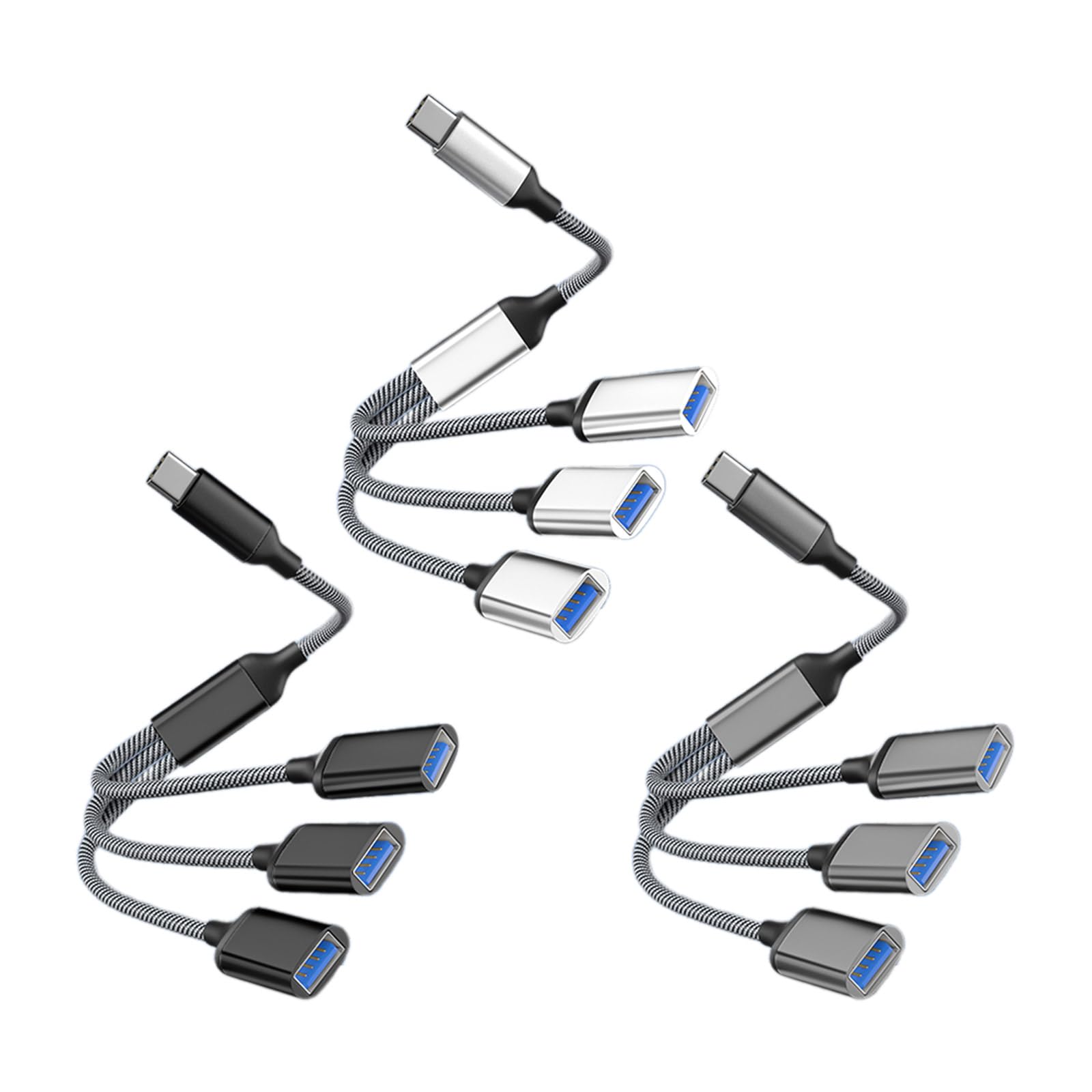 Paopaoldm USB C Hub with 3 USB 2.0 Ports - Alloy USB C to 3 USB OTG Adapter Splitter with Braided Cable - Fast Data Transfer for Laptop, Phone, Tablet - Perfect for Office, Travel & Home Use