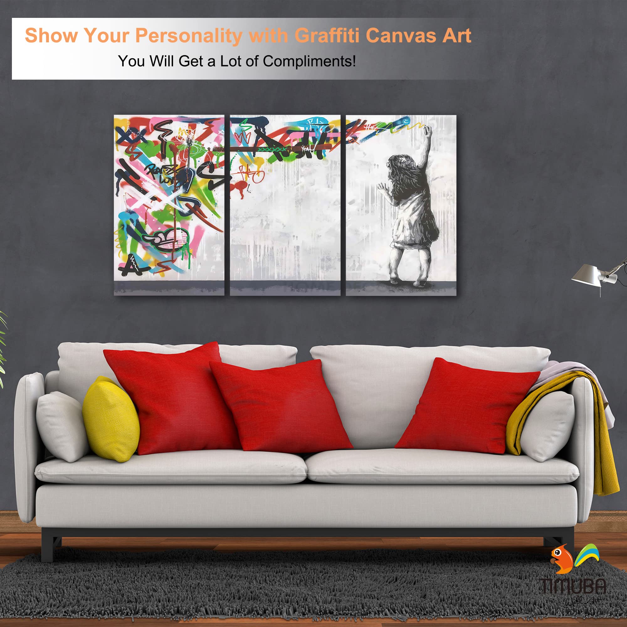 Urban Graffiti Wall Art Set - 3 Piece Street Art Canvas Prints, Framed Pop Art Decor for Bedroom & Living Room - Girl Scribbling Graffiti Style Wall Decor 20x30x3 - Perfect for Modern Home, Office & Dorm Room Decoration
