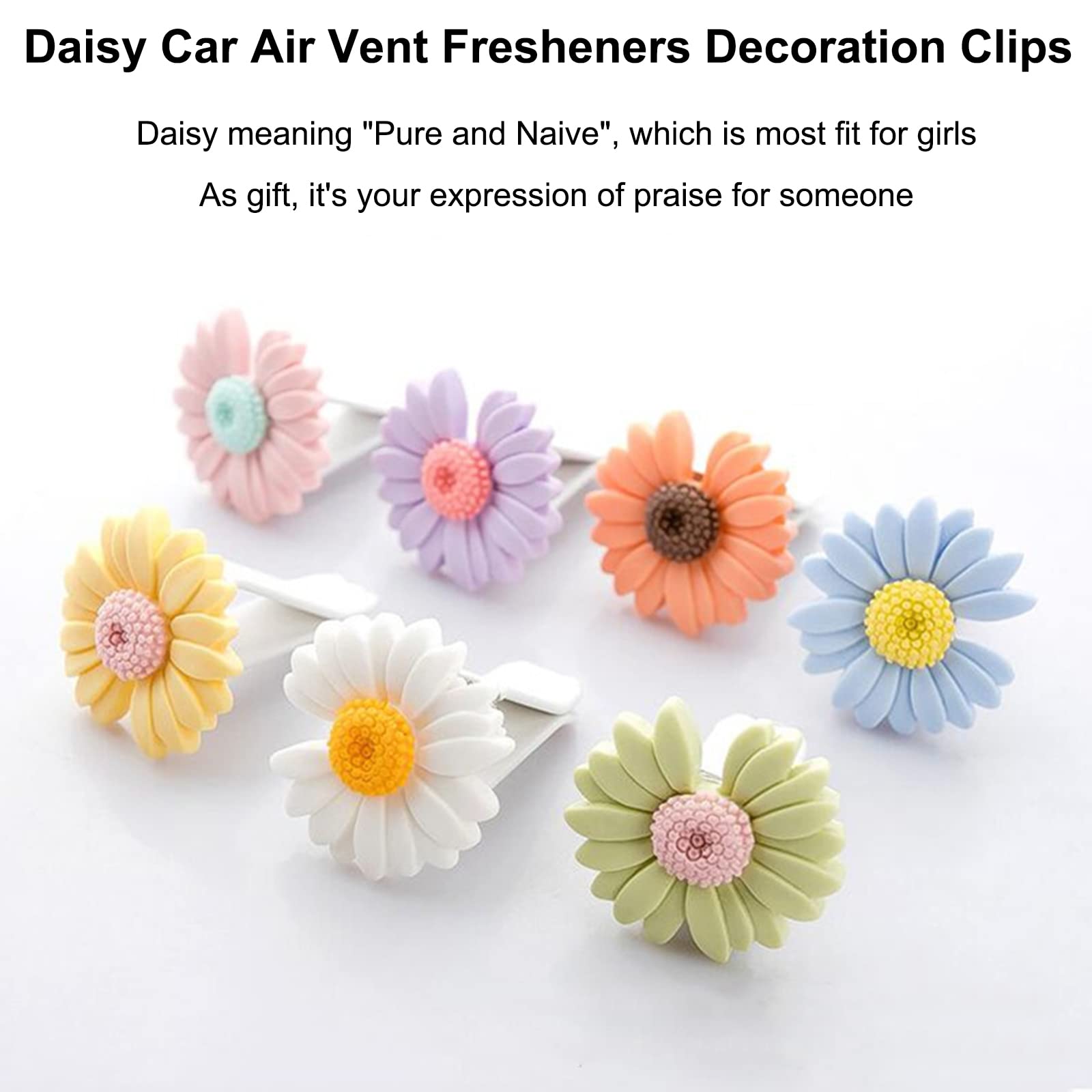 2 Pack Daisy Flower Car Air Vent Clips - Cute Boho Car Air Freshener & Decor for Women - Perfect for Road Trips, Office Commute & Gift Giving