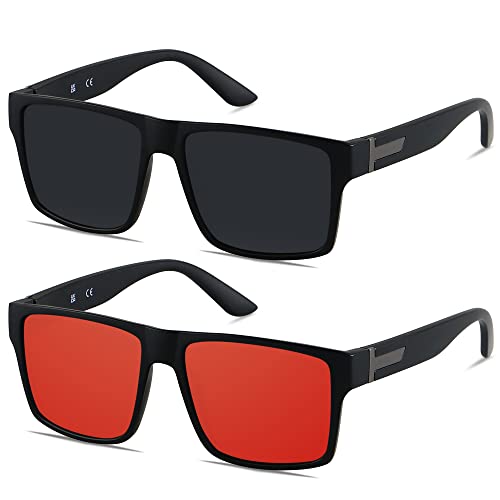 (2pack Polarized) Matte Black + Mirrored Red