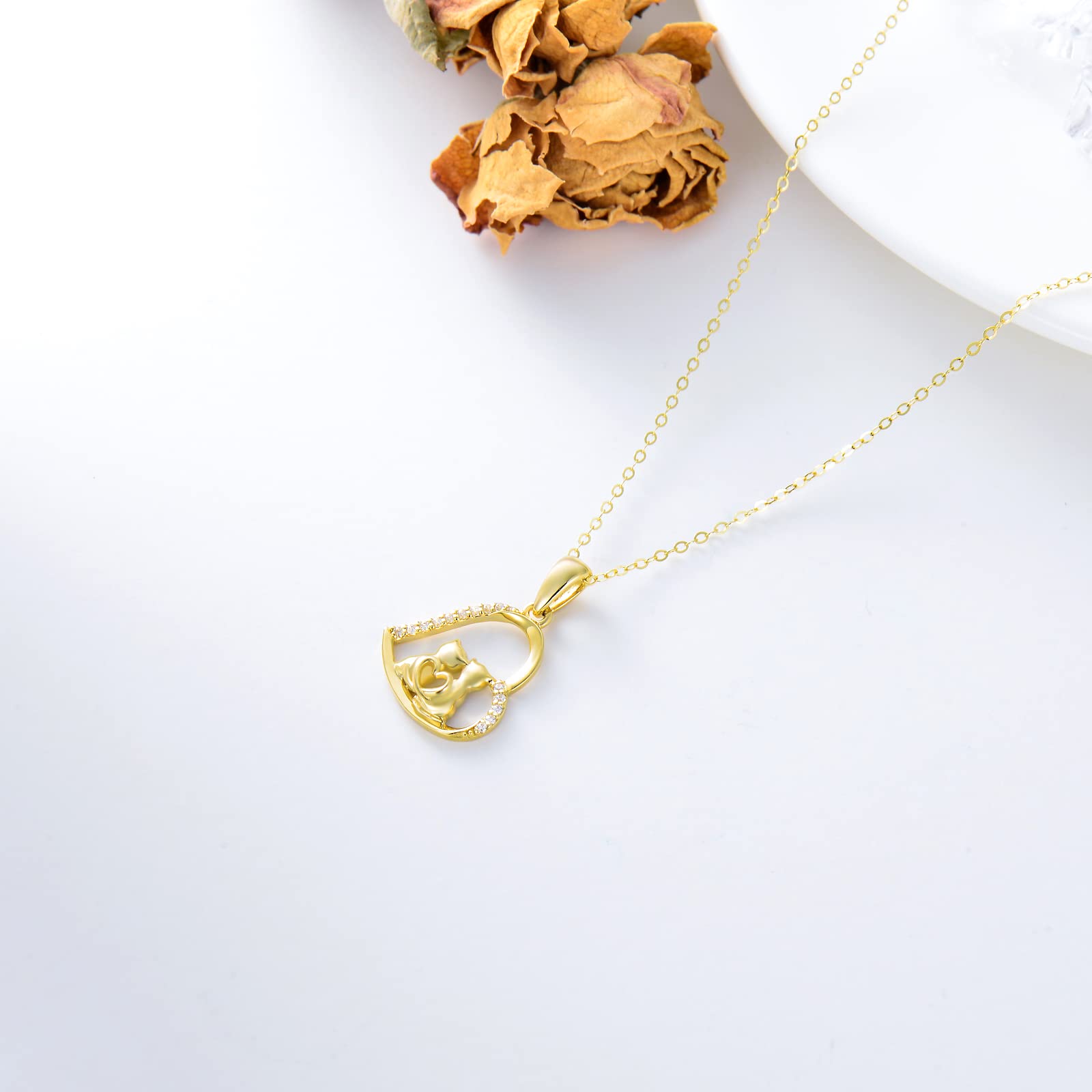 14K Solid Gold Cat Necklace for Women - Elegant Cat Lover Gift, Eternal Love Heart Pendant Jewelry for Wife, Mom & Girlfriend | Perfect for Birthdays, Anniversaries & Valentine's Day Gifts