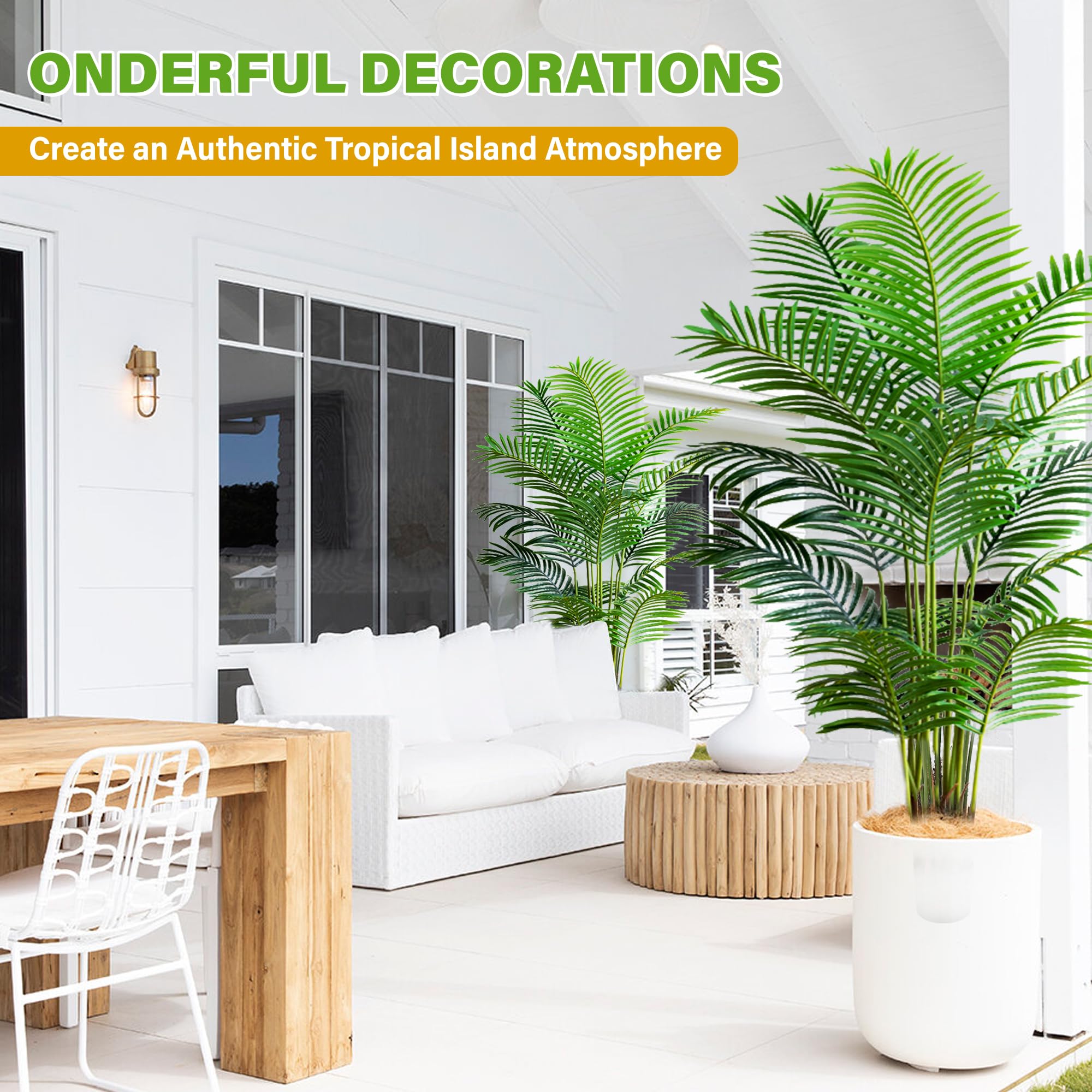 6ft Artificial Areca Palm Plant in Pot - 2 Pack Fake Tropical Cane Palm Silk Tree for Indoor & Outdoor Decor | 70in Lifelike Faux Dypsis Lutescens Plants | Perfect for Home, Garden, Office & Housewarming Gifts