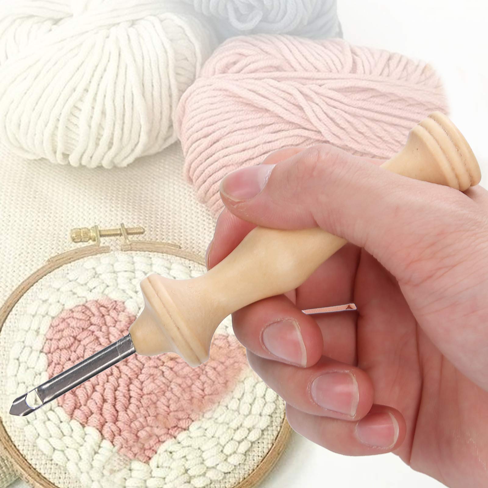 2pcs Punch Needle Embroidery Kits with Wooden Handle - DIY Embroidery Tools for Beginners, Punch Needle Pens & Weaving Supplies - Perfect for Home Decor, Wall Art & Craft Projects