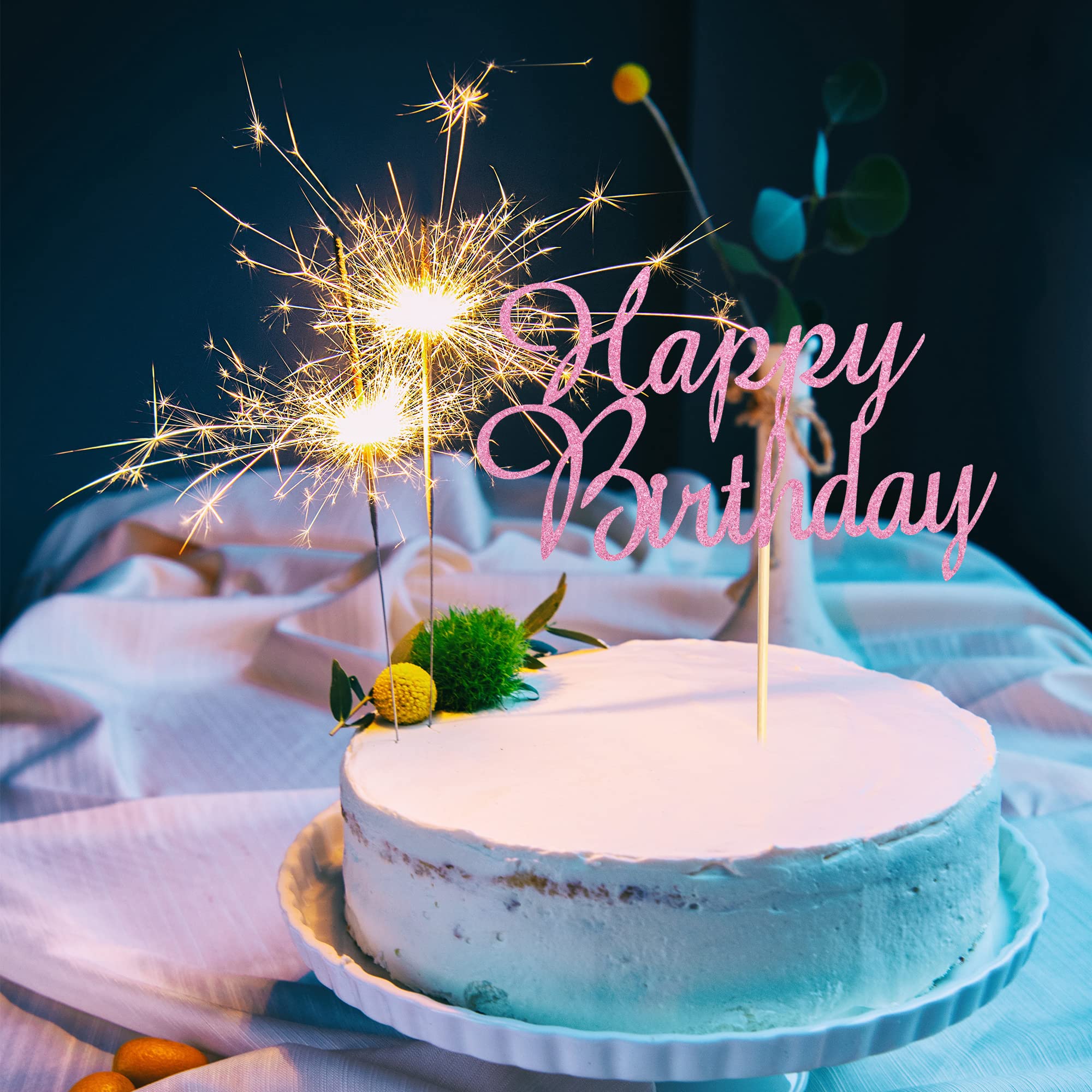 Happy Birthday Cake Topper Set - Pink Glitter Cake Decorations for Kids & Adults | Birthday Party Supplies for Cakes, Cupcakes & Desserts