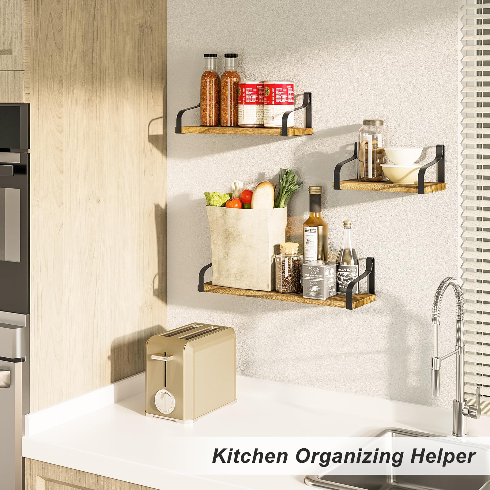 Floating Shelves Wall Mounted - Set of 2 Sturdy Wooden Shelves for Home Decor, Bathroom, Kitchen & Living Room Organization | Love-KANKEI Modern Wall Shelves