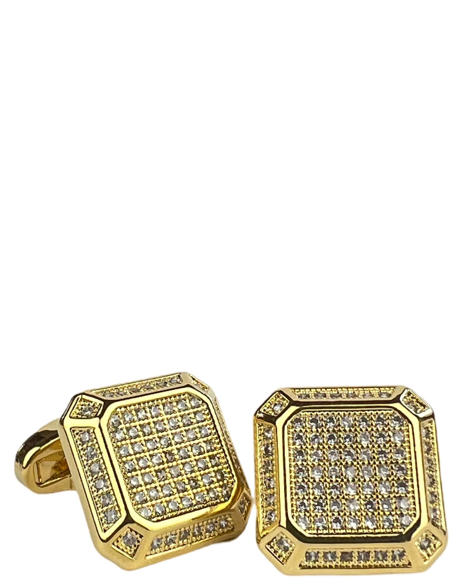 DÉCLIC Diamond Boss Cut Cufflinks in Gold - Elegant Men's Dress Accessories for Weddings, Business Meetings & Formal Events