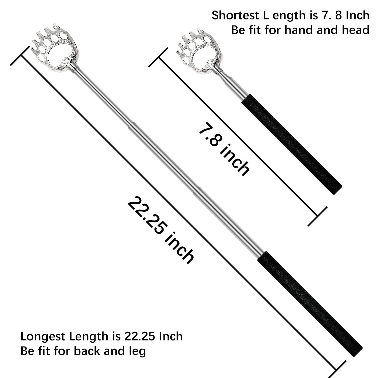 UNOOE Bear Claw Back Scratcher - Extendable to 23 Inches, Retractable Metal Telescopic Itch Relief Tool for Men & Women | Perfect for Travel, Home, Office & Car Use (4 Pack) - Soothing Back Scratcher for Instant Comfort