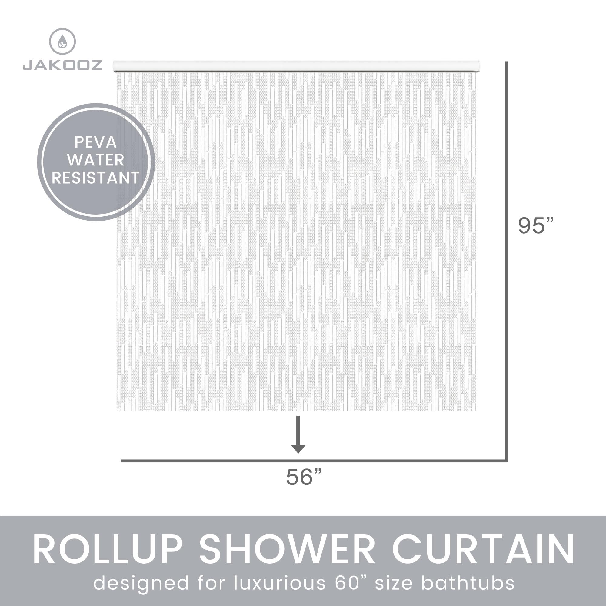 Waterproof Rollup Shower Curtain for Bathroom - 100% PEVA Heavy Duty Bathtub Roller Blind Curtain (56