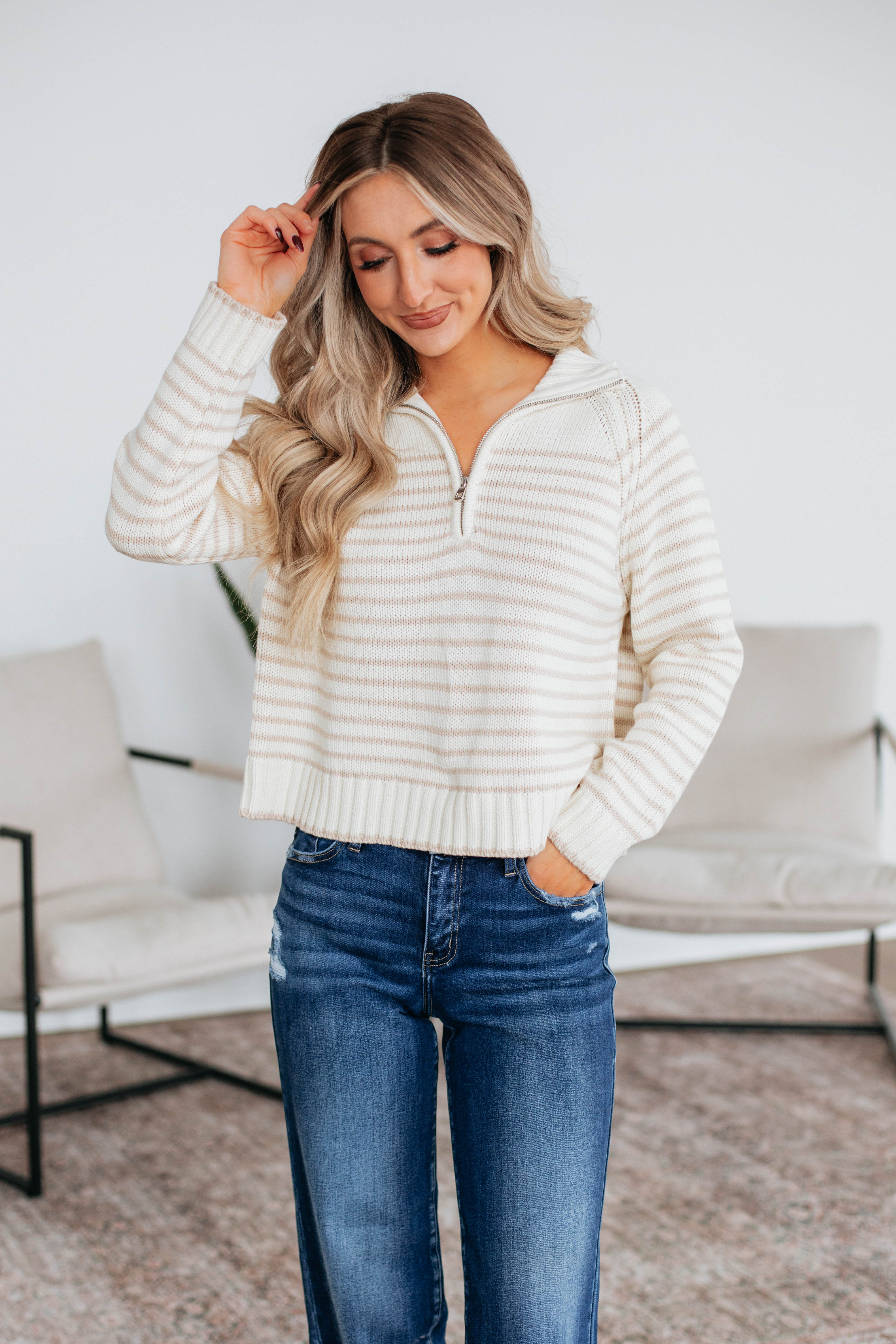 Frannie Striped Pullover Sweater for Women - Soft & Cozy Knit Top - Casual Fall & Winter Fashion - Perfect for Layering, Office Wear & Weekend Outfits