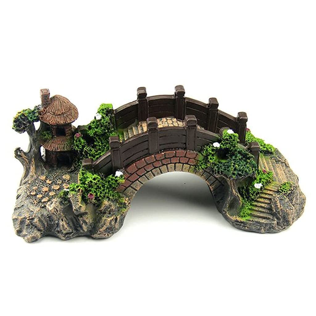 Vintage Resin Aquarium Bridge Ornament - Decorative Fish Tank Landscape with Pavilion & Tree Plants - Pet Supplies & Home Decor for Aquascaping & Underwater Scenes
