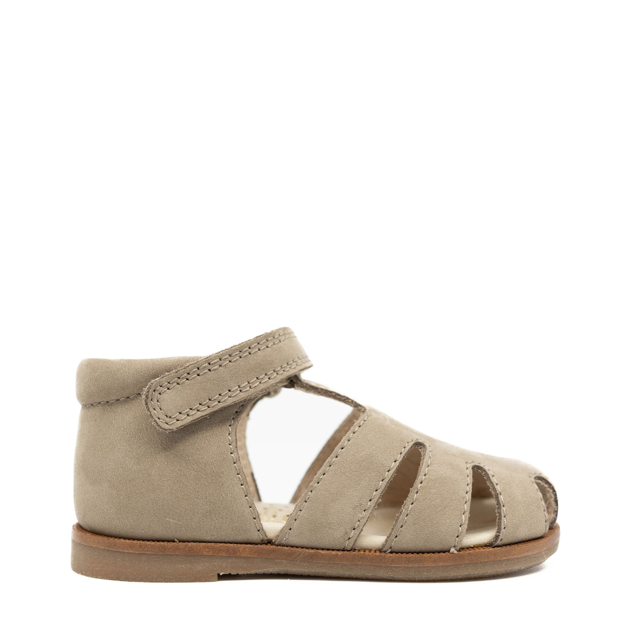 Beberlis Taupe Nubuck Closed Toe Baby Sandals for Girls | Soft Leather First Walking Shoes | Perfect for Summer Outfits, Beach Trips & Special Occasions