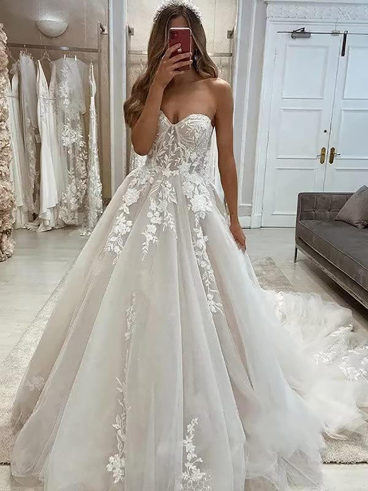 Elegant A-Line Sweetheart Long Wedding Dresses for Women - Princess Style Bridal Gowns for Church, Beach & Formal Weddings