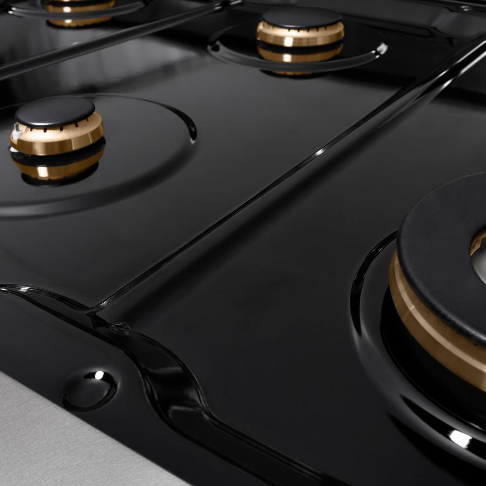 ZLINE 48 Inch Autograph Edition Paramount 8-Burner Gas Rangetop with Porcelain Cooktop - Satin Stainless Steel & Matte Black Accents (SRTSZ 48 MB) | Professional Kitchen Stove for Home Chefs & Commercial Cooking