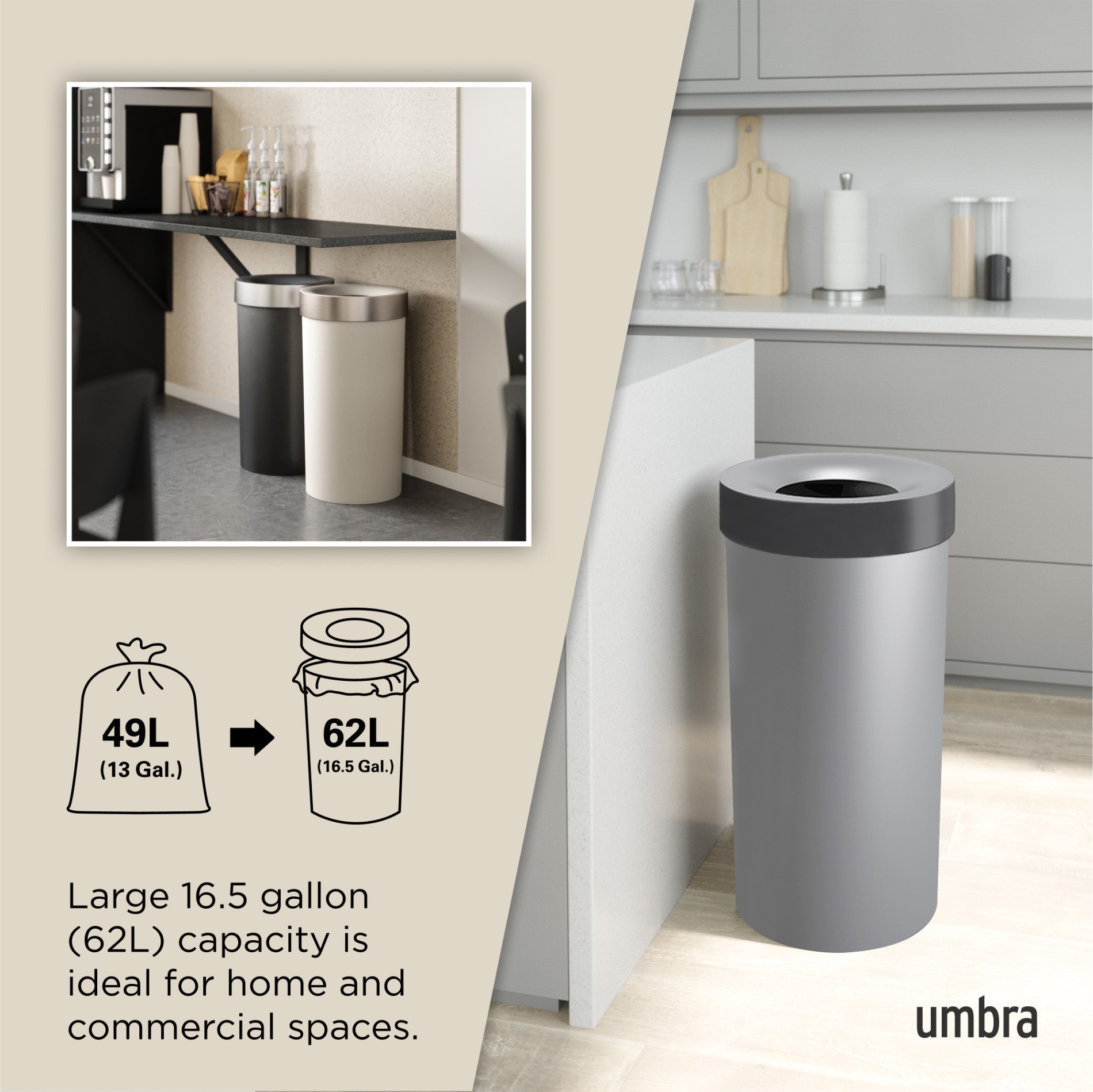 Vento 13 Gallon Stainless Steel Trash Can with Lid - Odor-Proof Kitchen Garbage Bin for Home, Office & Outdoor Use