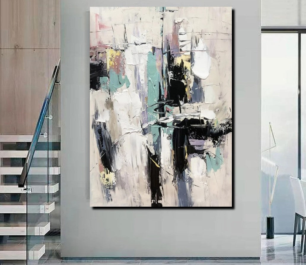 Contemporary Modern Abstract Art - Black & White Impasto Painting for Living Room | Palette Knife Wall Art Decor | Buy Online for Home & Office Decor