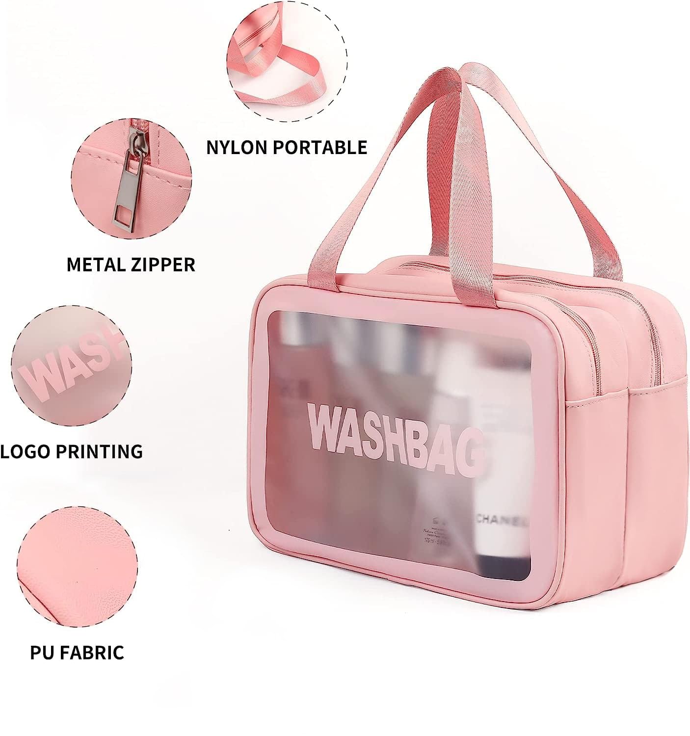 HIMART PU Leather Makeup Bag for Women - Waterproof Cosmetic Travel Organizer with Multiple Pockets, Pink - Perfect for Travel, Gym & Daily Essentials Storage