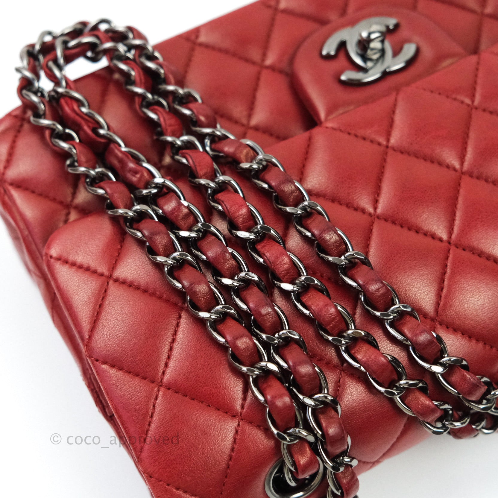 Chanel Classic M/L Medium Double Flap Bag in Dark Red Lambskin with Gunmetal Hardware - Luxury Handbag for Women, Perfect for Parties, Work & Everyday Use
