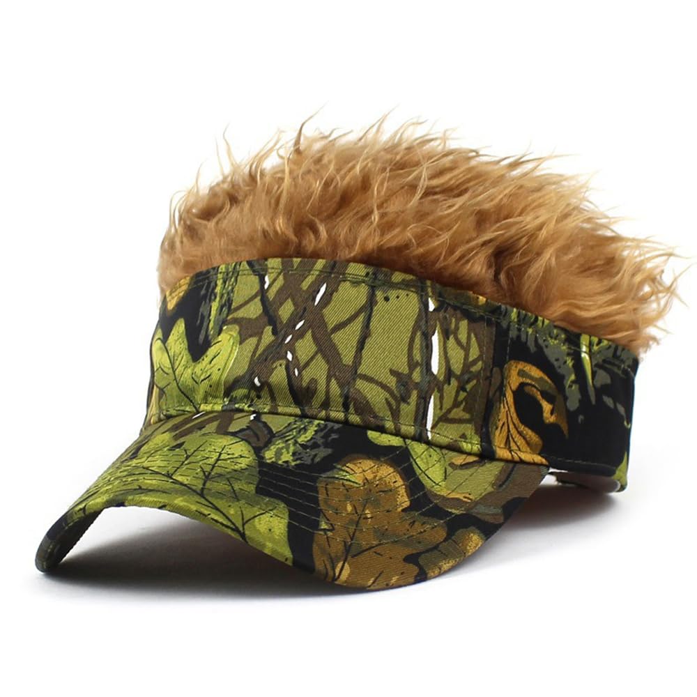 YEKEYI Spiked Funny Golf Visor Hat - Adjustable Novelty Wig Baseball Cap with Hair for Women & Men - Perfect for Halloween Costumes, Cosplay, and Sun Protection